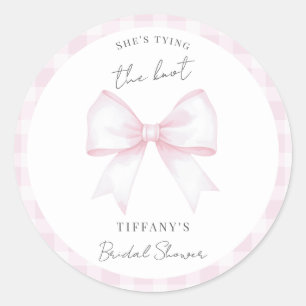Sie knotet den Knoten Pink Blush Bogen Brautparty Runder Aufkleber
