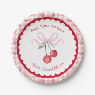 Sie knüpft den Knoten Coquette Cherry Junggesellin Pappteller
