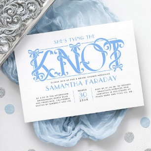 Sie knüpft den Knoten Dusty Blue Bow Brautparty Einladung