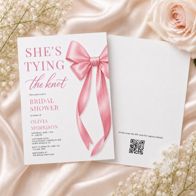 Sie knüpft den Knoten QR-Code Rosa Brautparty  Einladung (Von Creator hochgeladen)