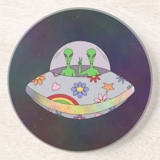 Sie kommen in Friedens-UFO Sandstein Untersetzer (Vorne)