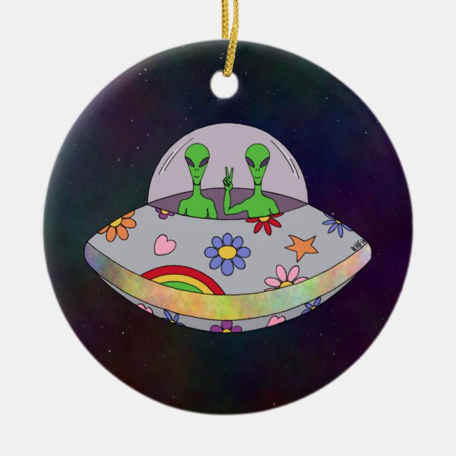 Sie kommen in Peace UFO Keramikornament (Vorne)