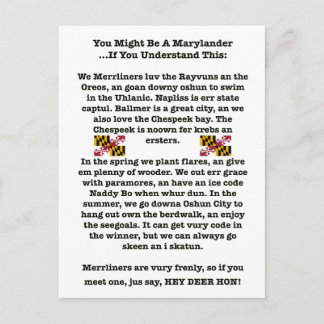 Sie könnten eine Marylander-Postkarte sein Postkarte