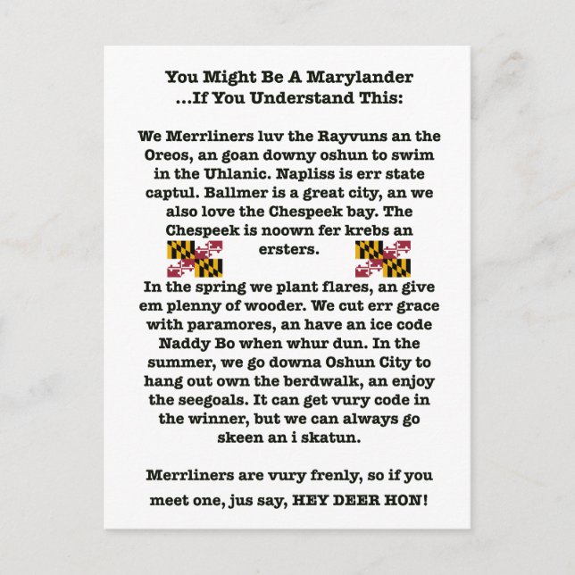 Sie könnten eine Marylander-Postkarte sein Postkarte (Vorderseite)