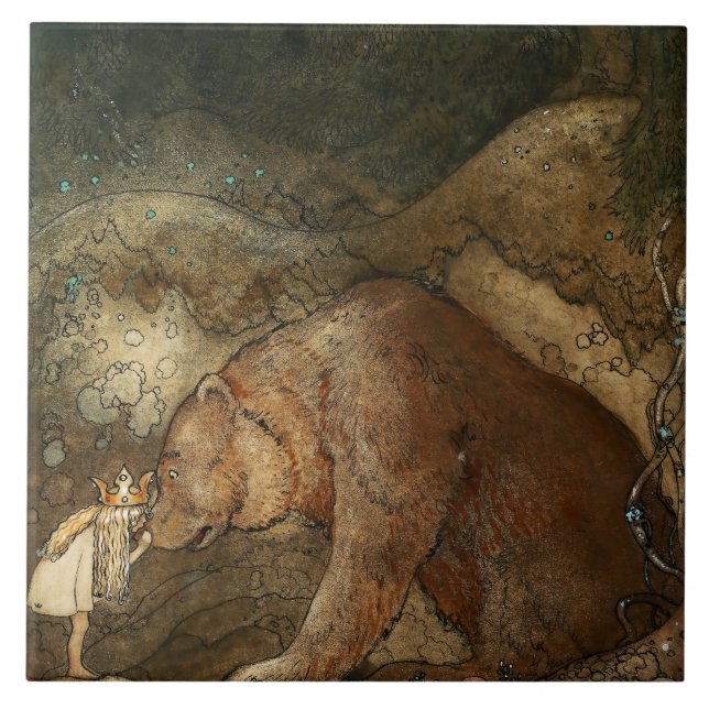 „Sie küsste den Bären“ von John Bauer Fliese (Vorderseite)