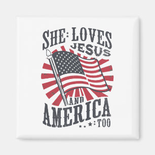 Sie Liebe Jesus und Amerika zu Flaggen Christlich Magnet
