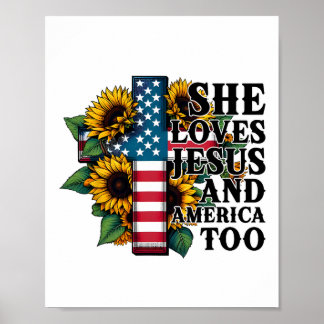 Sie Liebe Jesus und Amerika zu Flaggen Christlich Poster