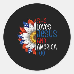 Sie Liebe Jesus und Amerika zu Sonnenblumen Christ Runder Aufkleber