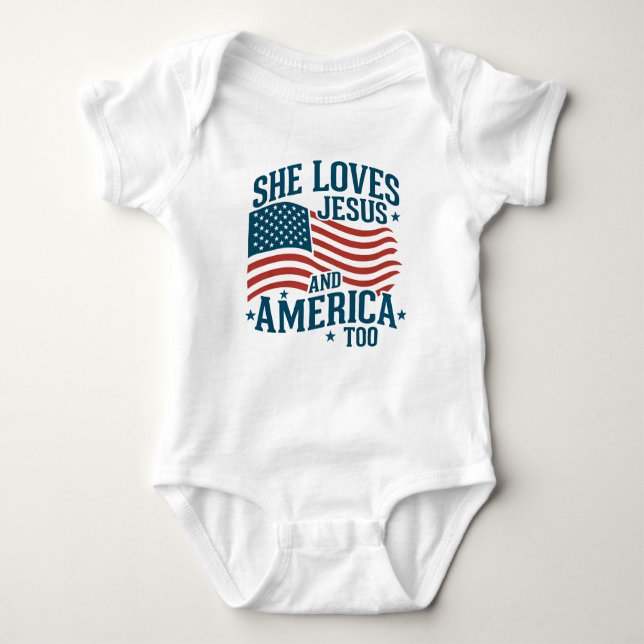 Sie Liebe Jesus und Amerika zu USA Flag 4. Baby Strampler (Vorderseite)
