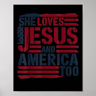 Sie liebt Jesus und Amerika auch christliches Retr Poster
