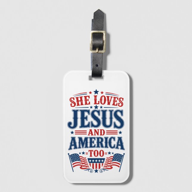 Sie liebt Jesus und Amerika auch Gepäckanhänger (Vorderseite Vertikal)