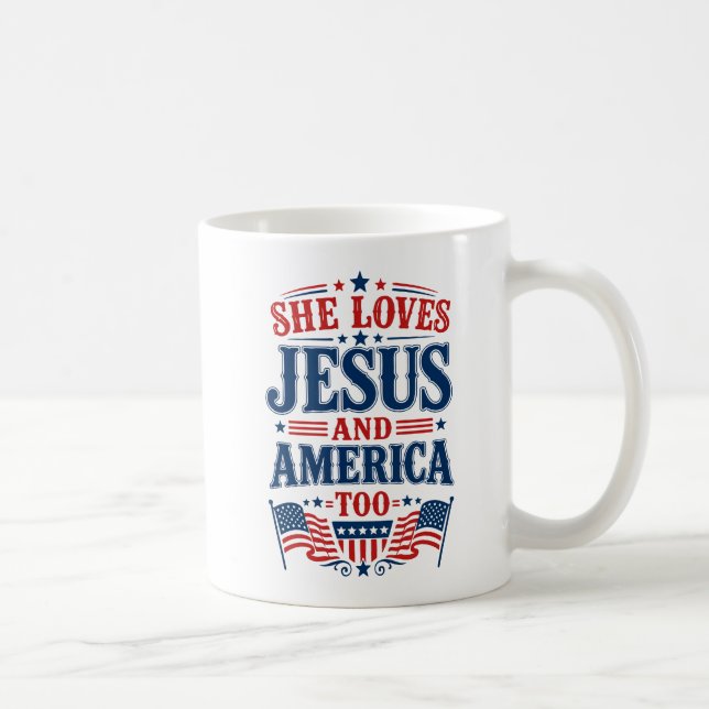 Sie liebt Jesus und Amerika auch Kaffeetasse (Rechts)