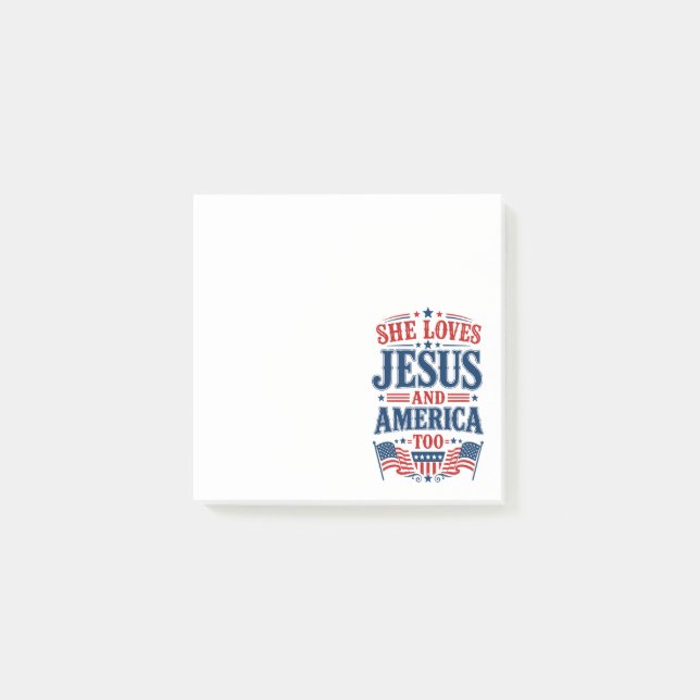 Sie liebt Jesus und Amerika auch Post-it Klebezettel (Vorderseite)