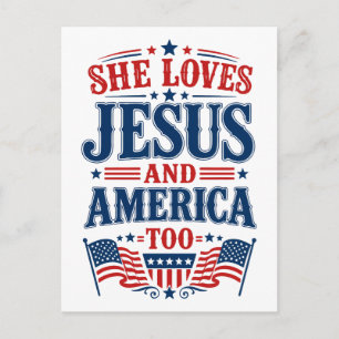 Sie liebt Jesus und Amerika auch Postkarte