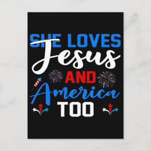 Sie liebt Jesus und Amerika auch Retro Patriotisch Feiertagspostkarte