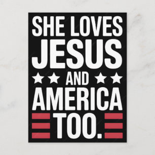 Sie liebt Jesus und Amerika auch Retro Patriotisch Feiertagspostkarte