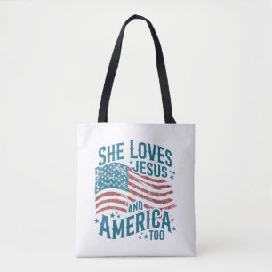 Sie liebt Jesus und Amerika auch USA-Flagge 4. Jul