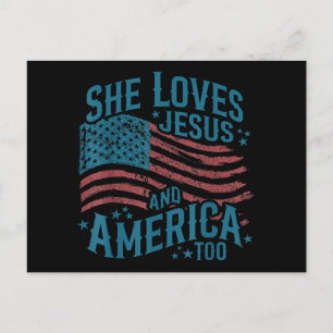 Sie liebt Jesus und Amerika auch USA-Flagge 4. Jul Feiertagspostkarte