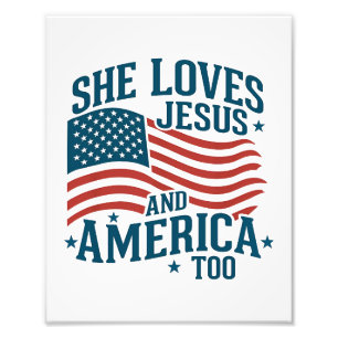 Sie liebt Jesus und Amerika auch USA-Flagge 4. Jul Fotodruck