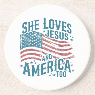 Sie liebt Jesus und Amerika auch USA-Flagge 4. Jul Getränkeuntersetzer