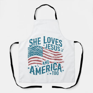 Sie liebt Jesus und Amerika auch USA-Flagge 4. Jul Schürze