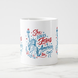 Sie liebt Jesus und Amerika zu sehr 4. Juli Christ Jumbo-Tasse