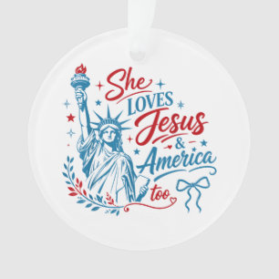 Sie liebt Jesus und Amerika zu sehr 4. Juli Christ Ornament