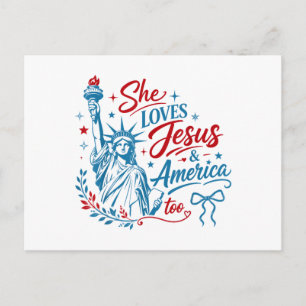 Sie liebt Jesus und Amerika zu sehr 4. Juli Christ Postkarte