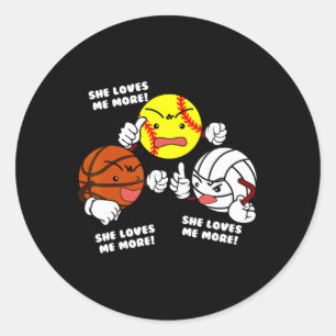 Sie liebt mich mehr Funny Softll Sketll Volleyll Runder Aufkleber