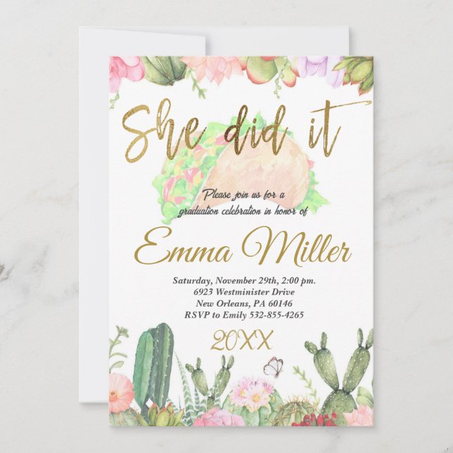 Sie machte eine Graduierungsparty Einladung (Vorderseite)