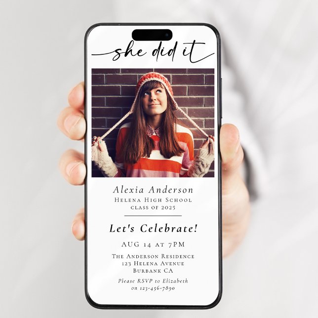 Sie machte es Graduiertenparty Digital Evite Einladung (Von Creator hochgeladen)