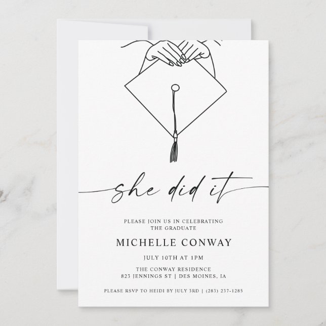 Sie machte es mit Hut und Tassel Graduation Party Einladung (Vorderseite)