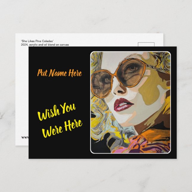 "Sie mag Pina Coladas" Gemälde auf einem Postkarte (Vorne/Hinten)