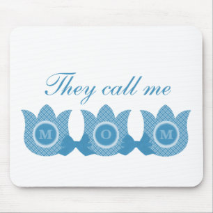 Sie nennen mich Mama Kariert Tulips Mousepad (blau