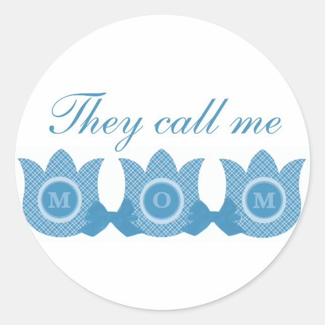 Sie nennen mich Mama Kariert Tulips Sticker (blau) (Vorderseite)