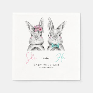 Sie oder er Pink & Blue Bunny Gender Reveal Serviette