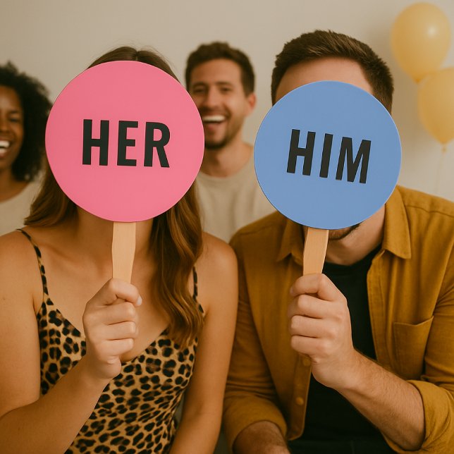 Sie oder Ihm? | Bride Groom Pink Blue Wedding Game Fächer (Von Creator hochgeladen)