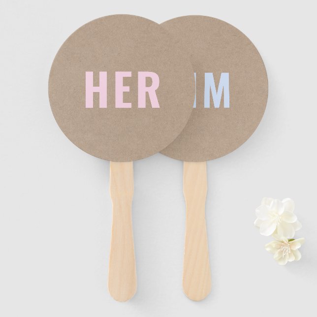 Sie oder Ihm? Bride Groom Rustic Kraft Hochzeitssp Fächer (Vorne und Hinten)
