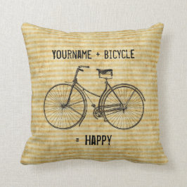 Sie plus Fahrrad entsprechen glücklichem antikem Kissen
