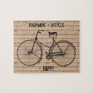Sie plus Fahrrad entsprechen glücklicher antiker Puzzle