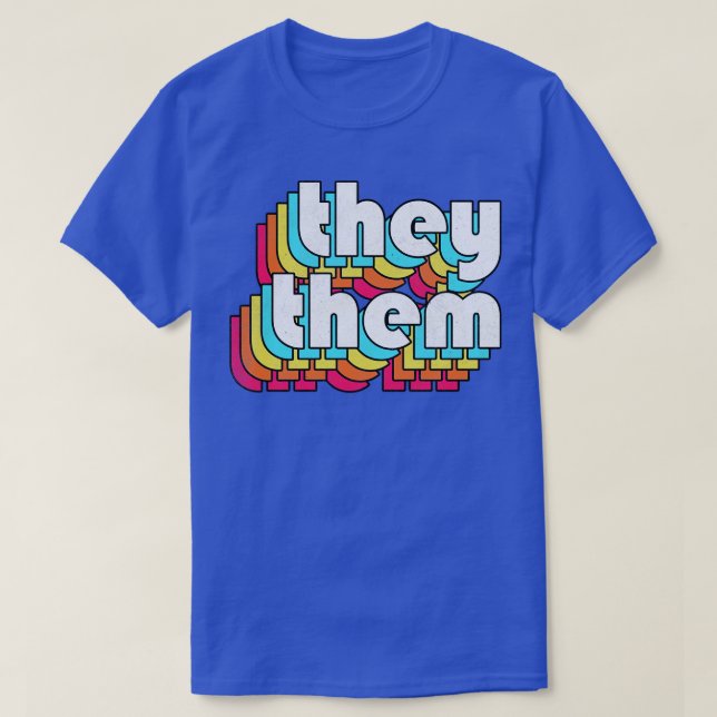 Sie Pronouns Retro Style Rainbow Design T-Shirt (Design vorne)