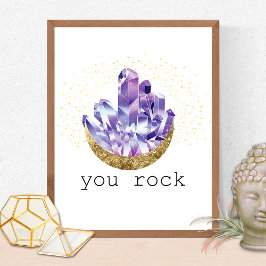 Sie Rock Amethyst Crystals Spirituelle Wasserfarbe Poster