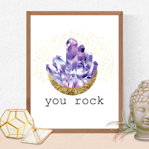 Sie Rock Amethyst Crystals Spirituelle Wasserfarbe Poster