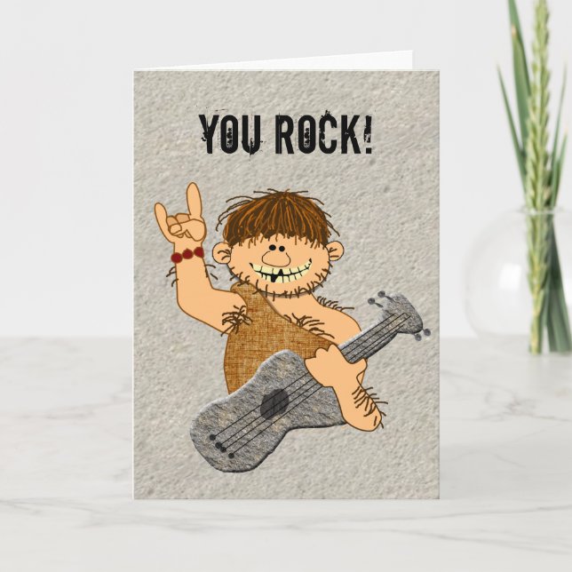 Sie Rock Funny Caveman Guitar Player Card Leere Karte (Vorderseite)