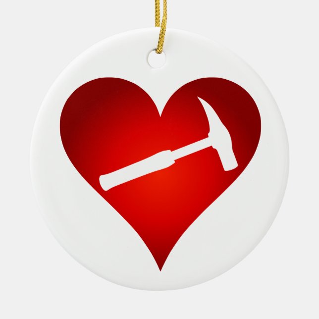 Sie rocken meine Welt: Rock Hammer Heart Keramikornament (Vorne)