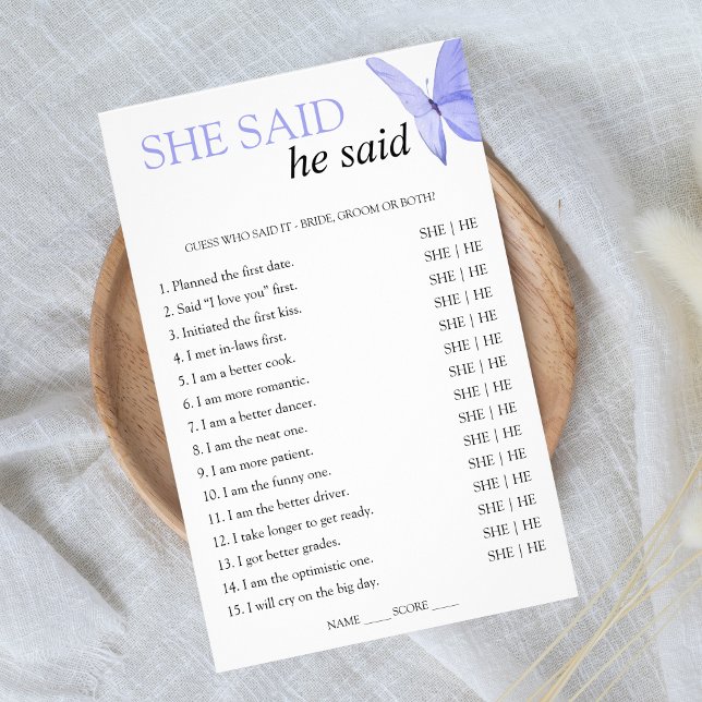 Sie sagte, er sagte, Brautparty Game Butterfly Flyer (He said she said - he gives her butterflies)