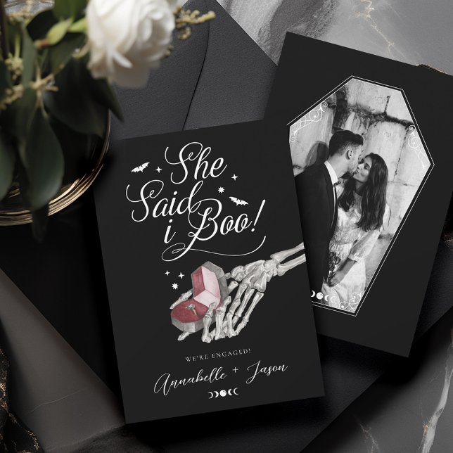 Sie sagte, ich würde Skeleton Handring Box Verlobu Ankündigung (She Said I Boo Skeleton Hand Ring Box Engagement Announcement)
