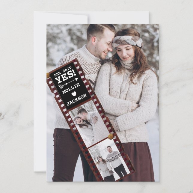 Sie sagte ja 3 Foto Verlobung Ankündigung (Vorderseite)