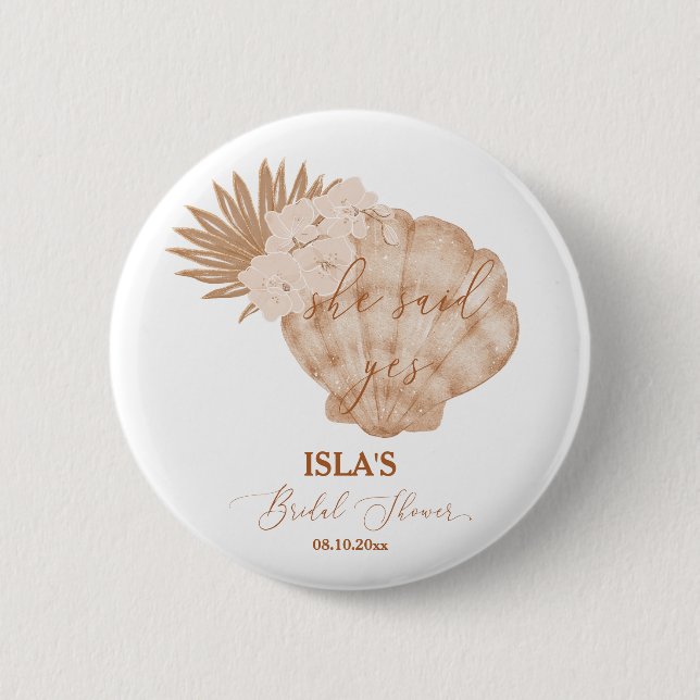 Sie sagte Ja Boho Beach Seashell Junggesellinnenab Button (Vorderseite)
