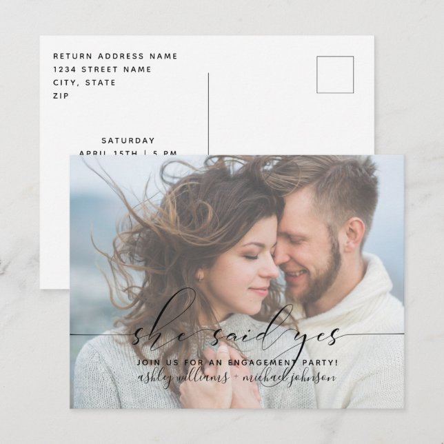 Sie sagte ja, Calligrafy Engagement Partei einlade Postkarte (Vorne/Hinten)